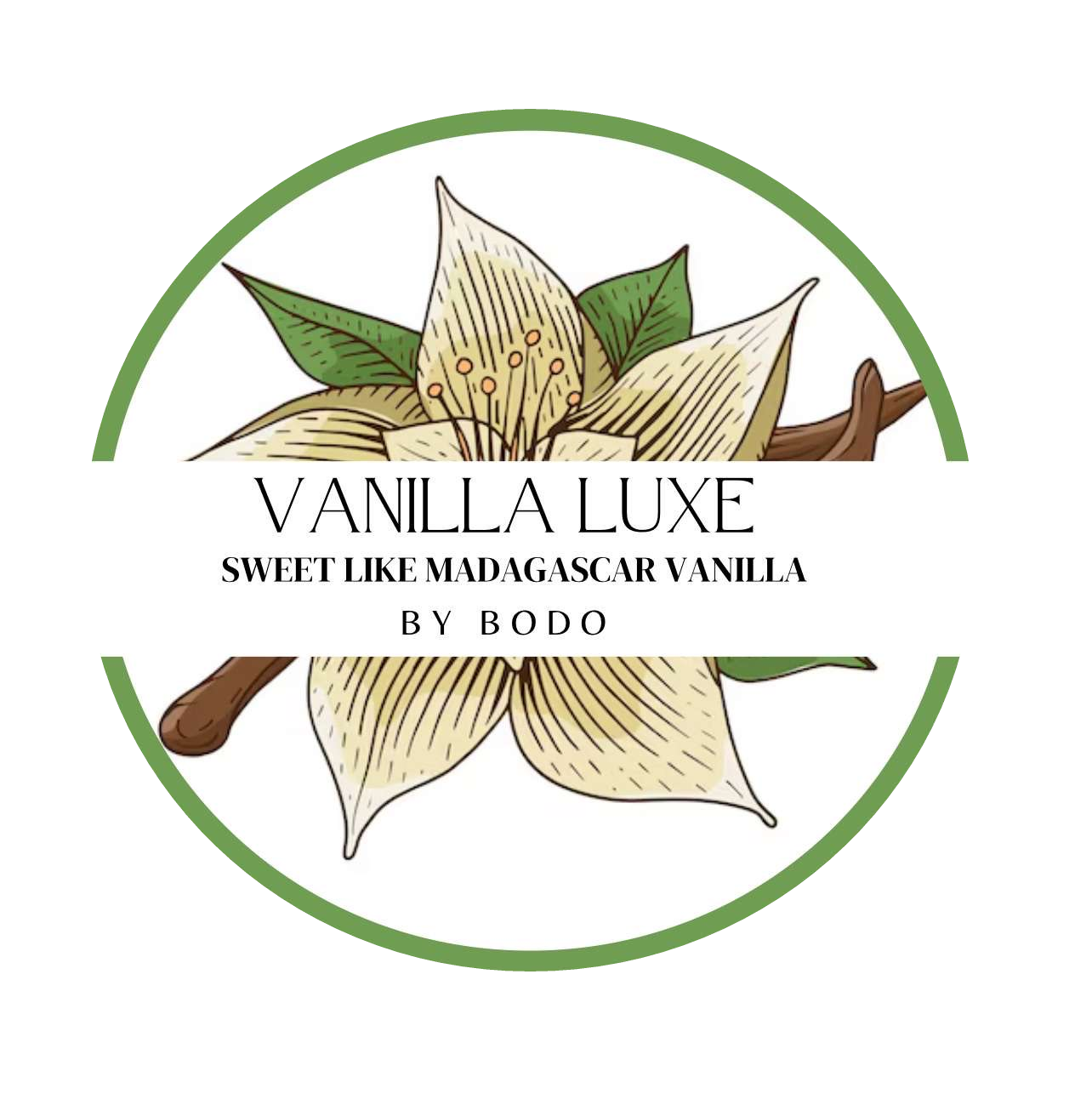 UNE FLEUR DE VANILLE AVEC BRANDING (LOGO DU SITE INTERNET)